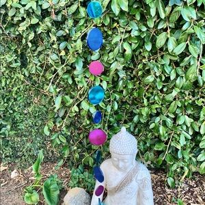 Long 38” Blue Purple Round Glass Mirror Door Hanging Garland Strand Window Decor